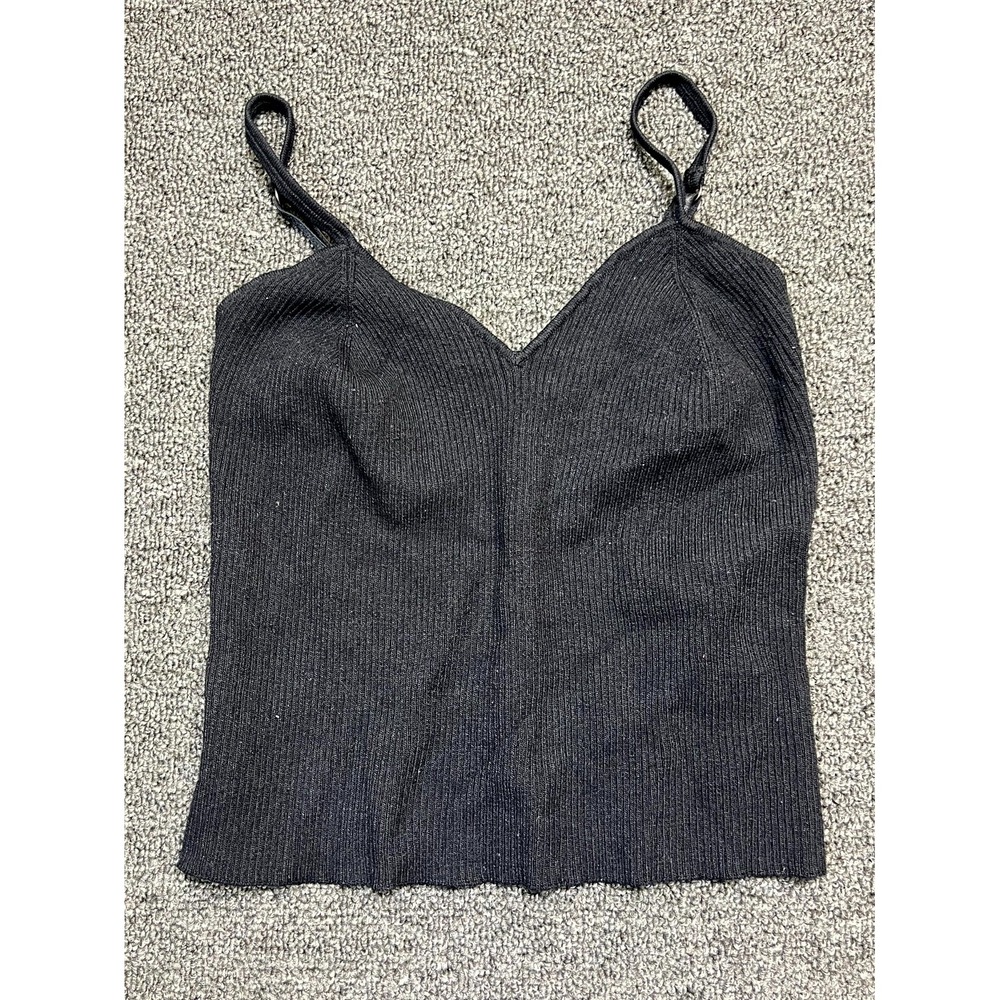 525 America Cropped Tank Top Womens Small Black Ribbed Fitted Adjustable Strap